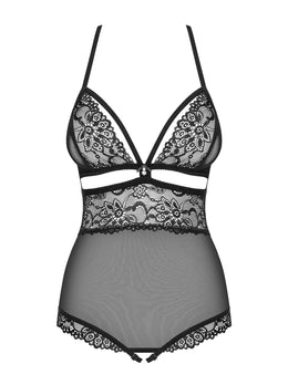 Body nero in pizzo e tulle con gioiello in strass 838-ted-1