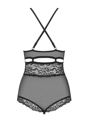 Body nero in pizzo e tulle con gioiello in strass 838-ted-1