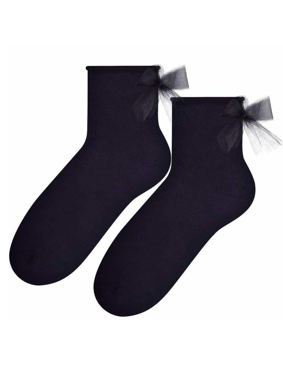 Calzini donna in cotone con fiocco in tulle