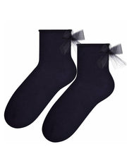 Calzini donna in cotone con fiocco in tulle
