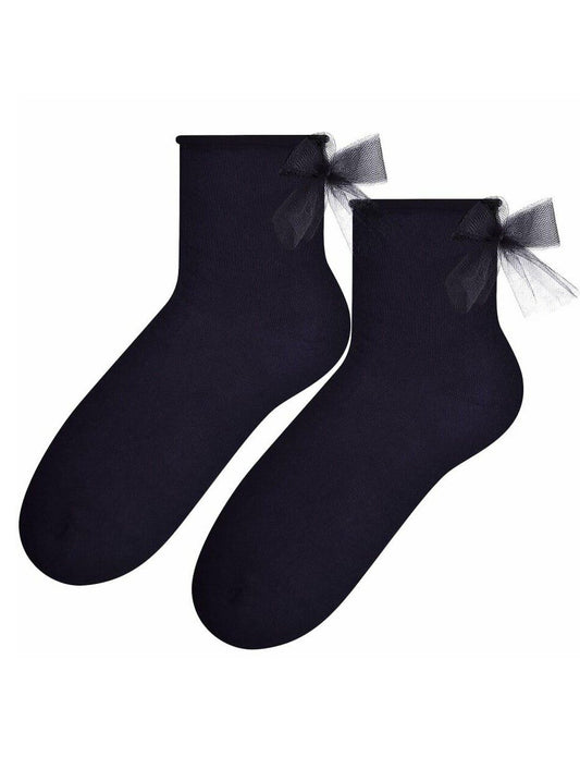 Calzini donna in cotone con fiocco in tulle