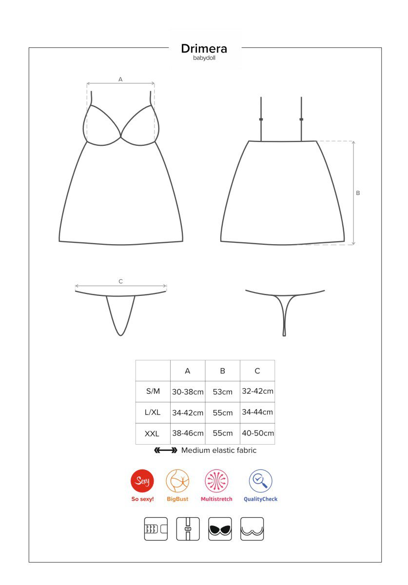 Babydoll blu con coppe grandi imbottite Drimera