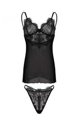 Sottoveste in tulle e pizzo nero smerlato