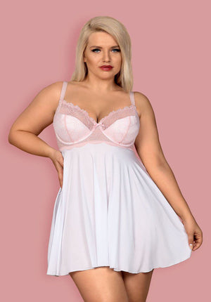 Babydoll con coppe grandi imbottite in pizzo rosa Girlly