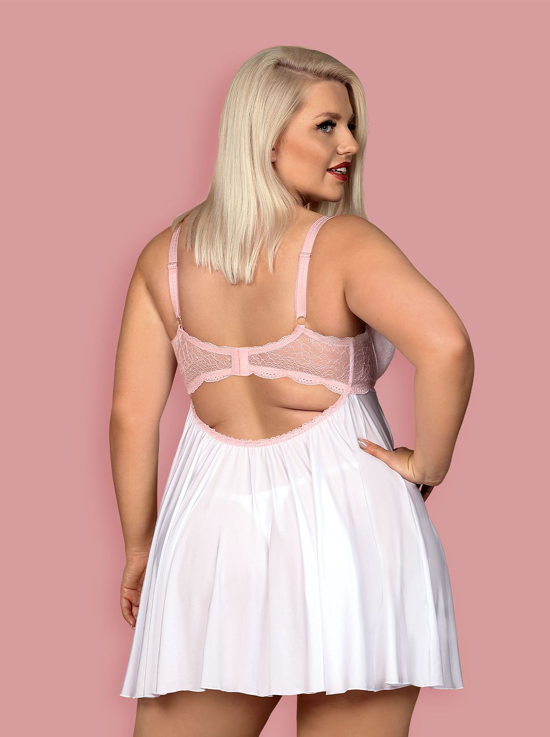 Babydoll con coppe grandi imbottite in pizzo rosa Girlly