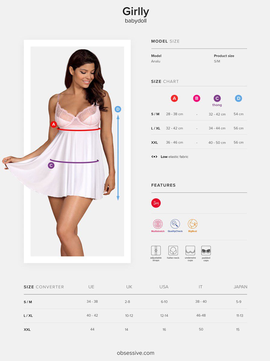 Babydoll con coppe grandi imbottite in pizzo rosa Girlly