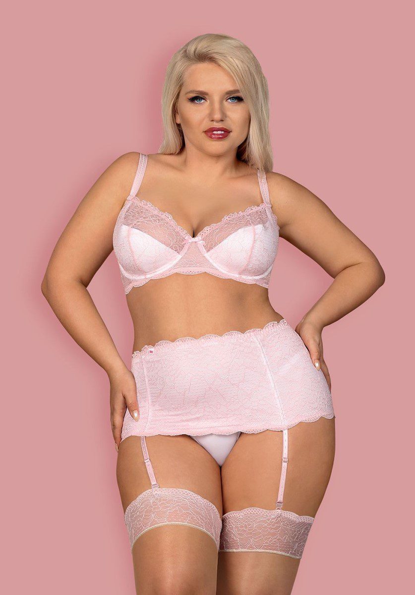 Completo intimo in pizzo rosa 3 pz Girlly coppe grandi