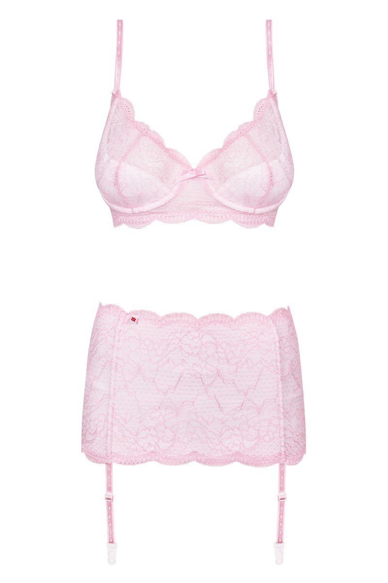 Completo intimo in pizzo rosa 3 pz Girlly coppe grandi