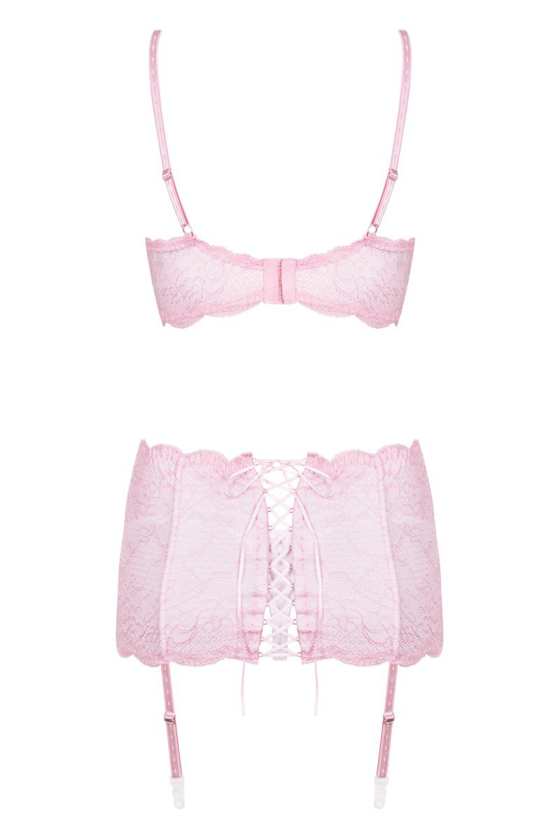 Completo intimo in pizzo rosa 3 pz Girlly coppe grandi