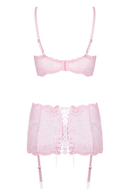 Completo intimo in pizzo rosa 3 pz Girlly coppe grandi