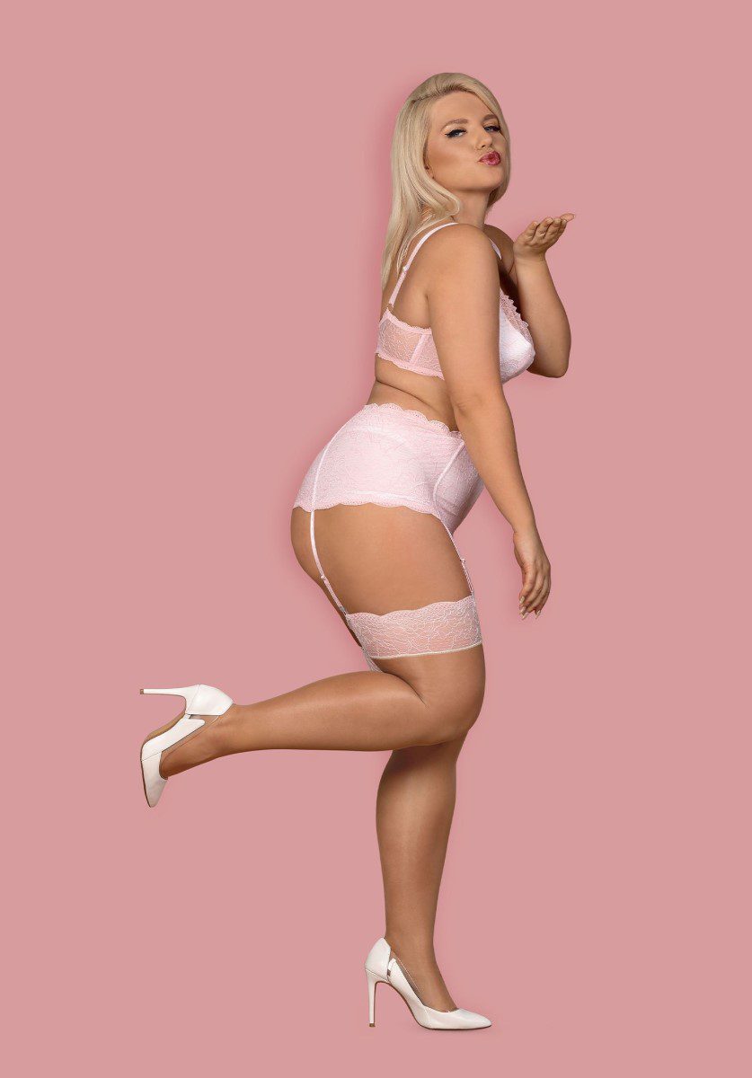 Completo intimo in pizzo rosa 3 pz Girlly coppe grandi