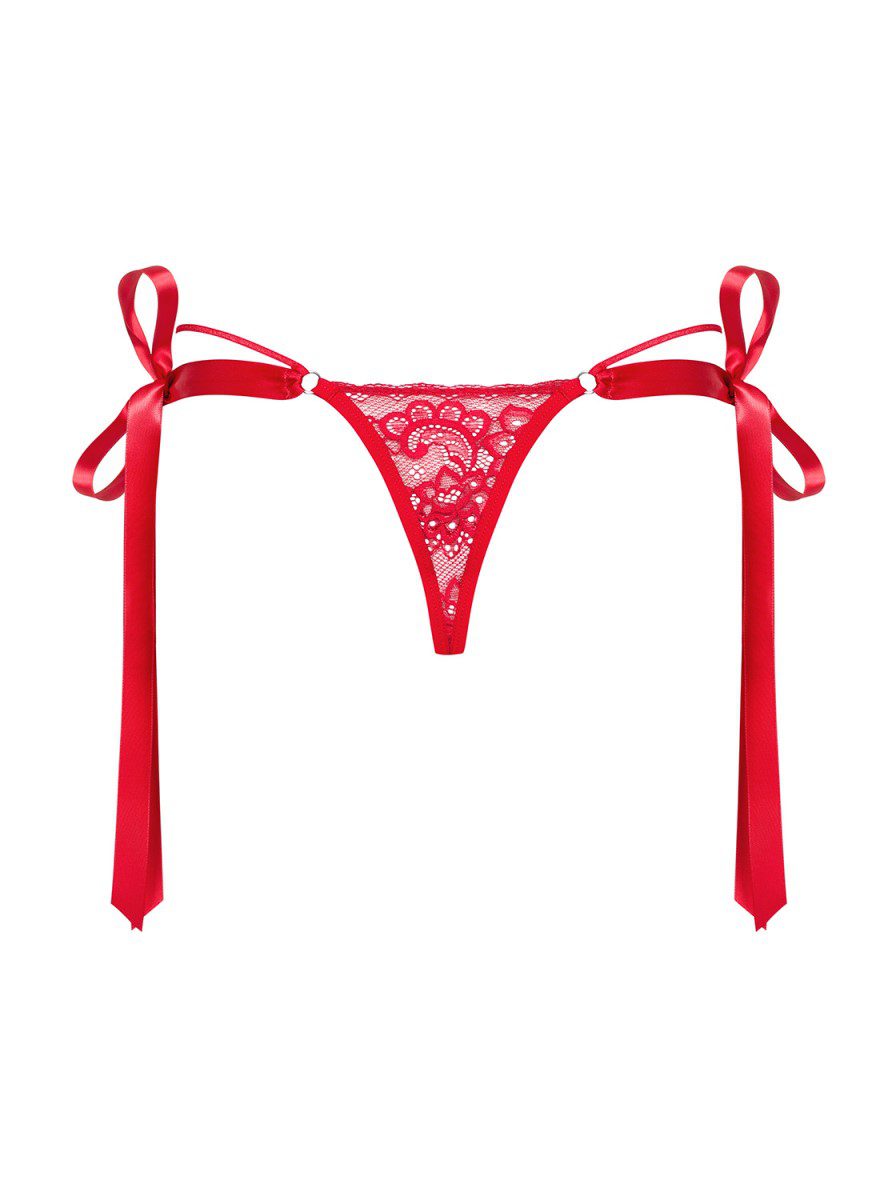 Perizoma rosso in pizzo con fiocchi Lovlea