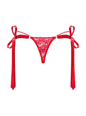 Perizoma rosso in pizzo con fiocchi Lovlea