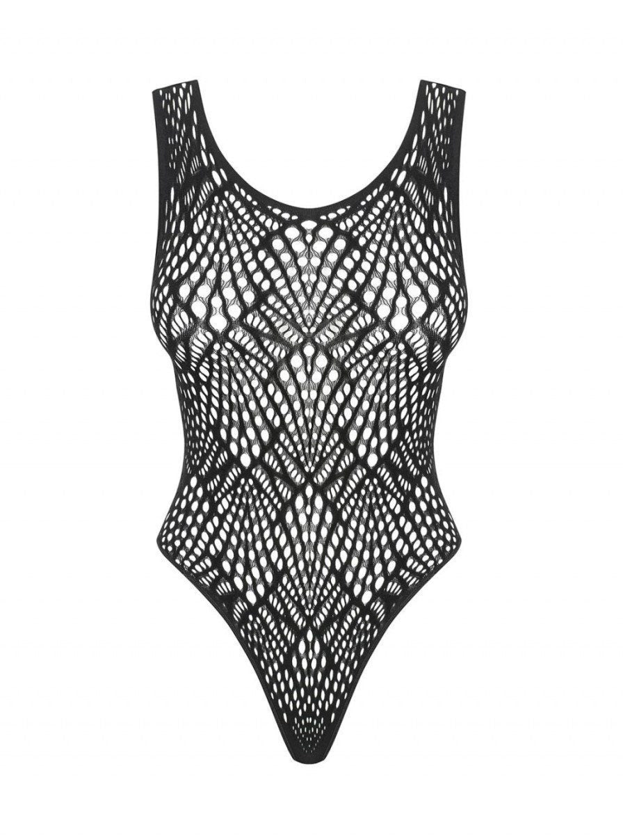 Body a rete a perizoma B127 nero taglie plus