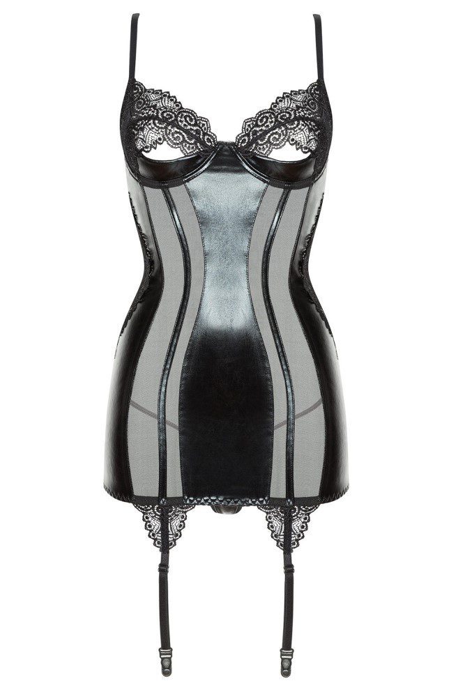 Chemise tessuto lucido e pizzo con reggicalze Marilyn