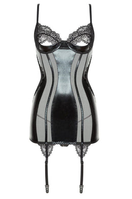 Chemise tessuto lucido e pizzo con reggicalze Marilyn