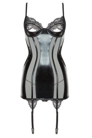 Chemise tessuto lucido e pizzo con reggicalze Marilyn