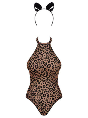 Body leopardato con cerchietto travestimento