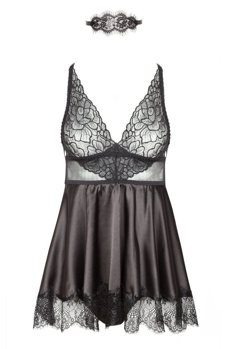 Chemise raso e pizzo con mascherina occhi Eve