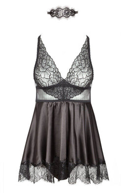Chemise raso e pizzo con mascherina occhi Eve