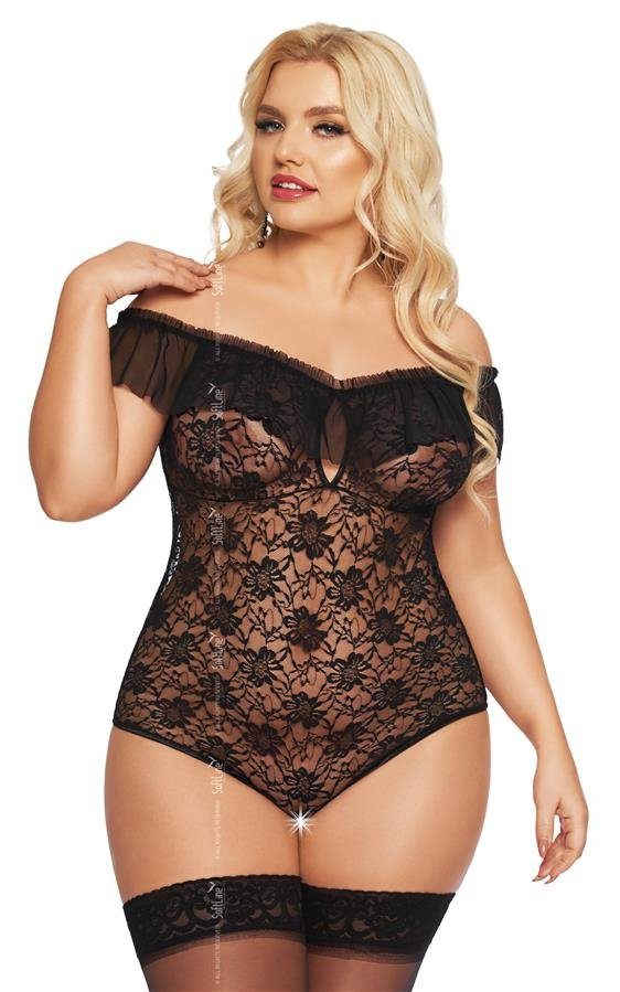 Body nero Plus size in pizzo aperto sotto Kamila