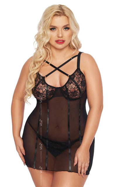 Sottoveste plus size pizzo nero e tulle Cornelia curvy