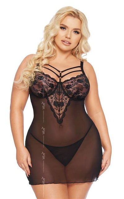 Sottoveste plus size tulle e pizzo nero Aldona taglie forti