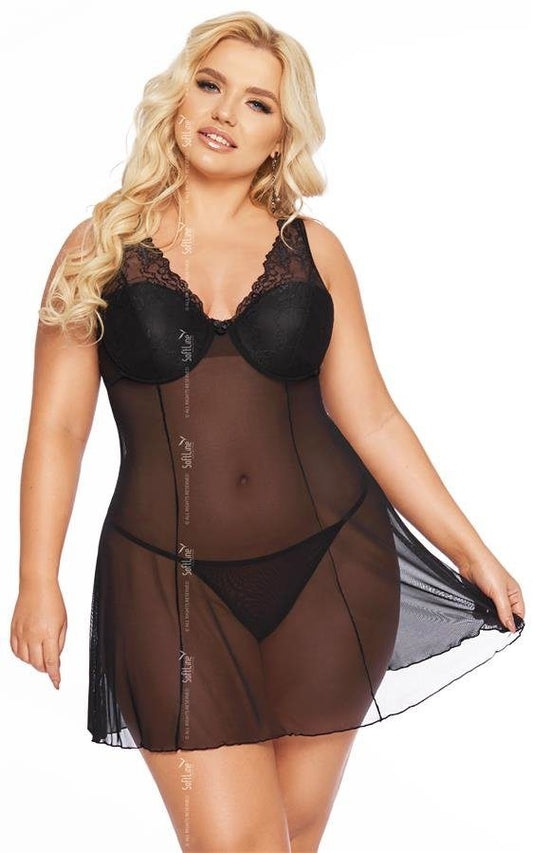 Sottoveste plus size tulle e pizzo nero Berta taglie comode