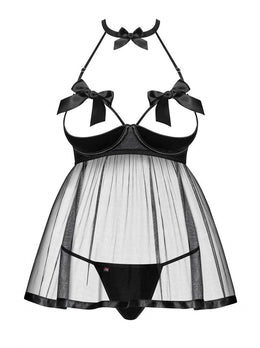 Babydoll a coppa aperta con fiocco Delishya nero