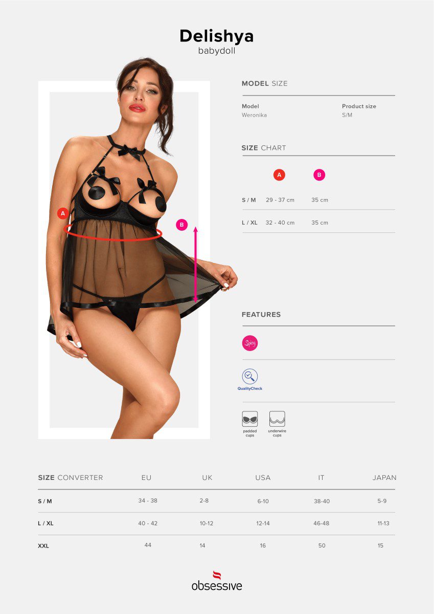 Babydoll a coppa aperta con fiocco Delishya nero