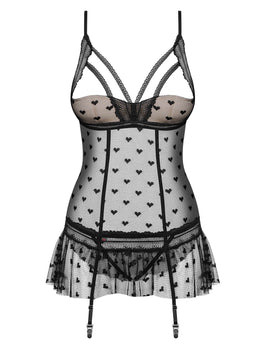 Corsetto nero aperto tulle con cuoricini Heartia