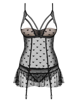 Corsetto nero aperto tulle con cuoricini Heartia