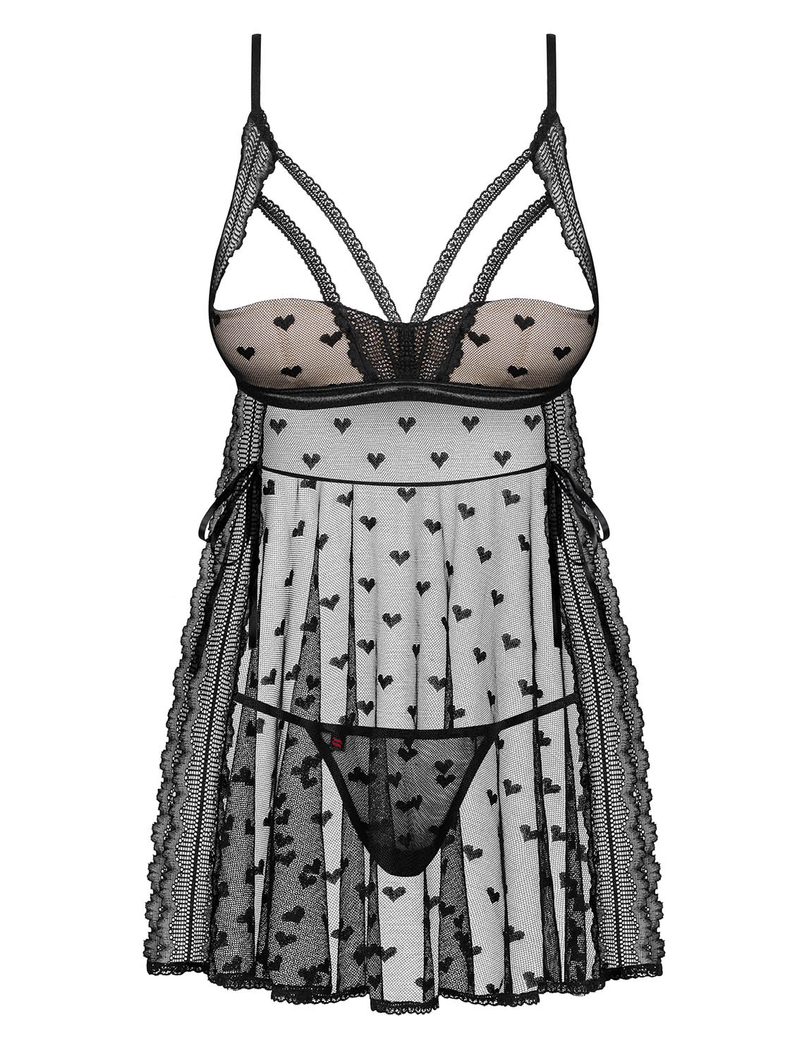 Babydoll nero aperto tulle con cuoricini Heartia