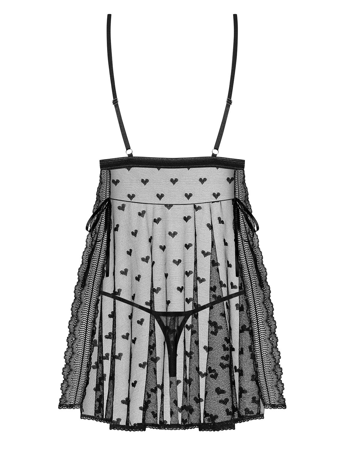 Babydoll nero aperto tulle con cuoricini Heartia