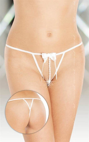 Perizoma aperto stringato bianco con perline