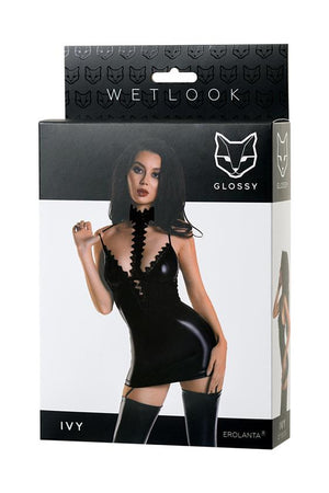 Abito in tessuto lucido simil latex con reggicalze