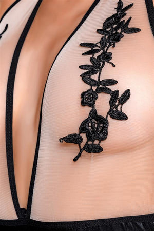Body in tessuto lucido simil latex e tulle trasparene