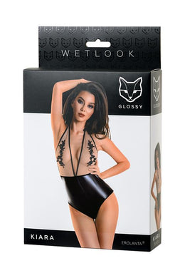 Body in tessuto lucido simil latex e tulle trasparene