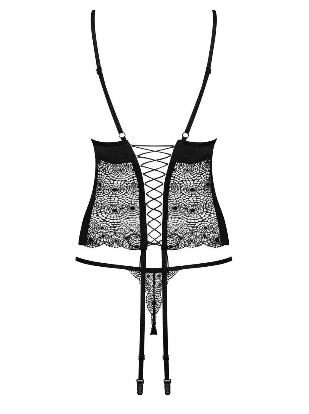 Corsetto nero in pizzo ricamato Sharlotte
