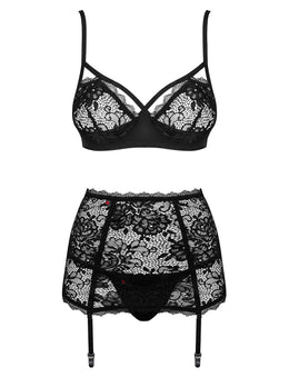 Completino 3 pezzi in pizzo nero Peonesia