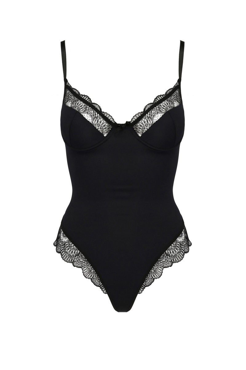 Body a brasiliana con pizzo nero Alina