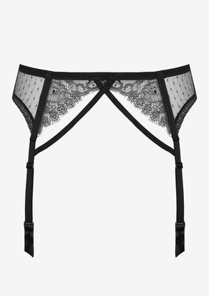 Reggicalze in pizzo nero e stringhe Brush