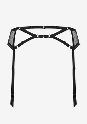 Reggicalze in pizzo nero e stringhe Brush