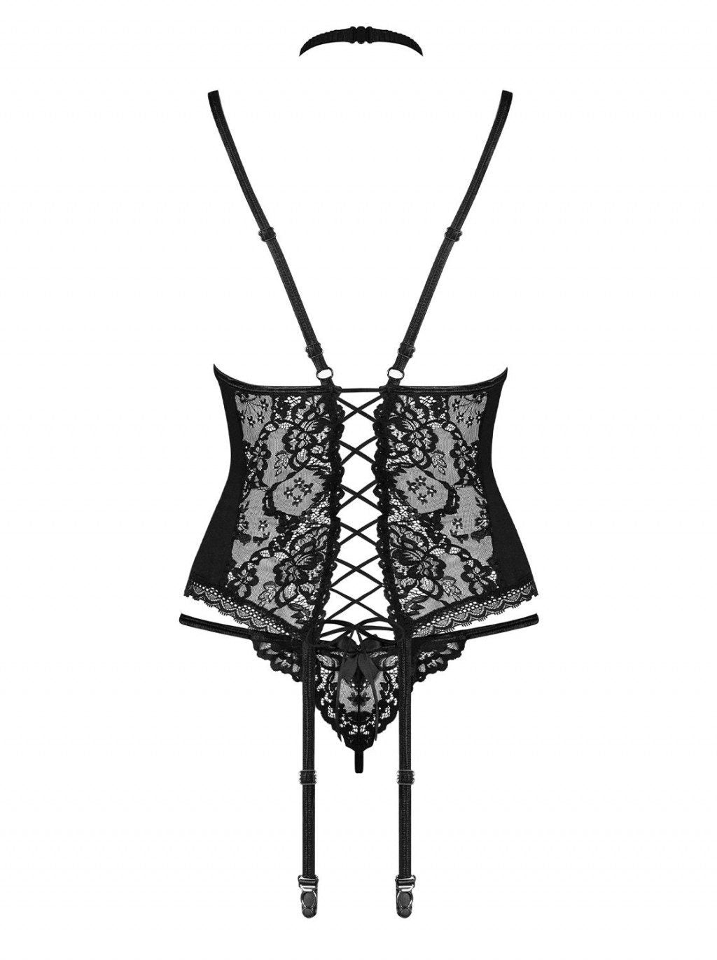 Corsetto nero in pizzo ricamato Raquelia