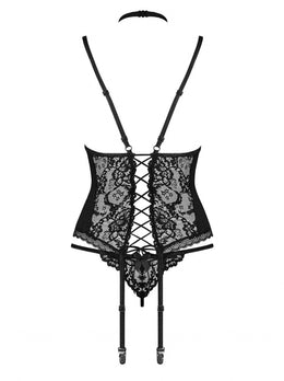 Corsetto nero in pizzo ricamato Raquelia