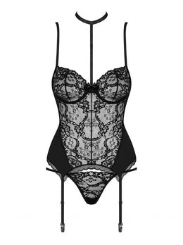 Corsetto nero in pizzo ricamato Raquelia