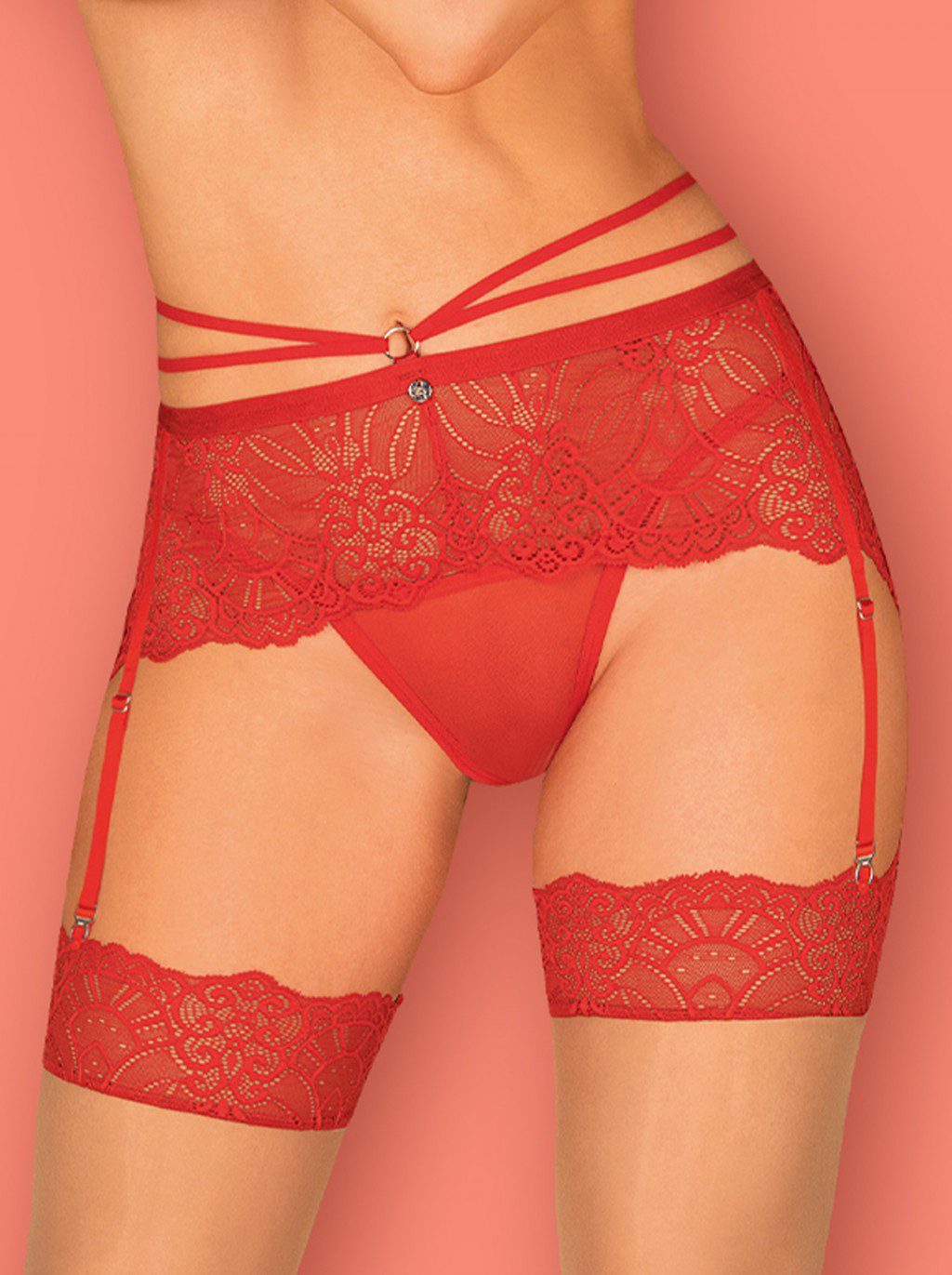Reggicalze in pizzo rosso Loventy taglie plus