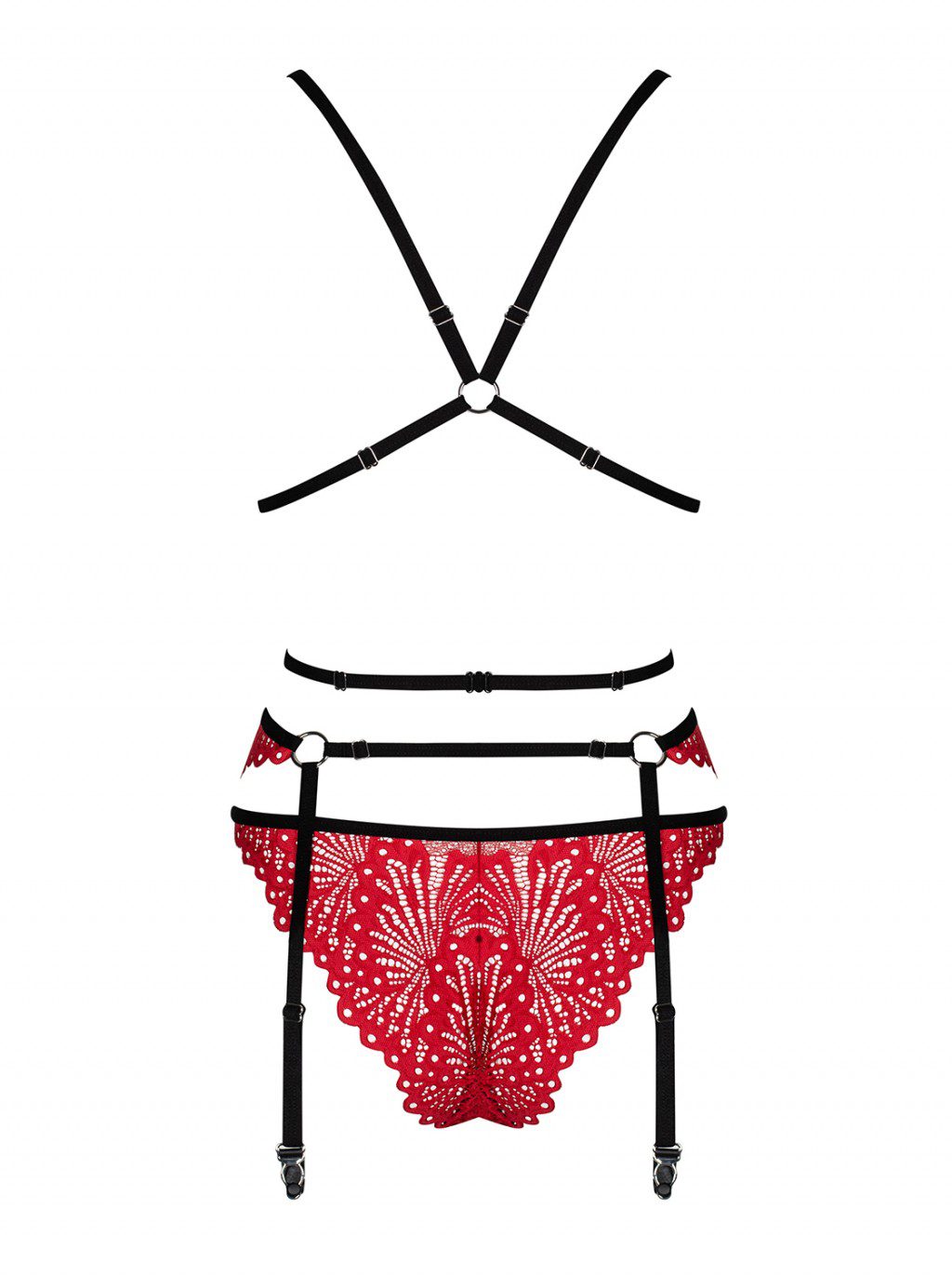 Completo intimo pizzo rosso 3 pz Mettia