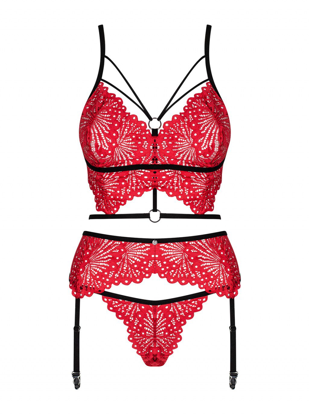 Completo intimo pizzo rosso 3 pz Mettia