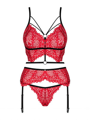 Completo intimo pizzo rosso 3 pz Mettia